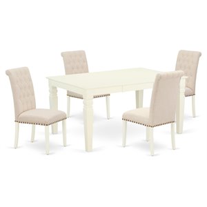 East West Furniture Weston 5-piece Wood Dining Set in Linen White/Light Beige