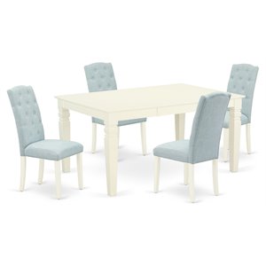 East West Furniture Weston 5-piece Wood Dining Set in Linen White/Baby Blue