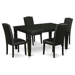 East West Furniture Weston 5-piece Wood Kitchen Table Set in Black