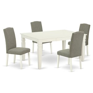 East West Furniture Weston 5-piece Wood Dining Set in Linen White/Dark Shitake