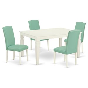 East West Furniture Weston 5-piece Wood Dining Set in Linen White/Pond