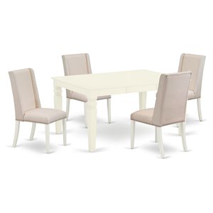 East West Furniture Weston 5-piece Wood Dining Table Set in Linen White