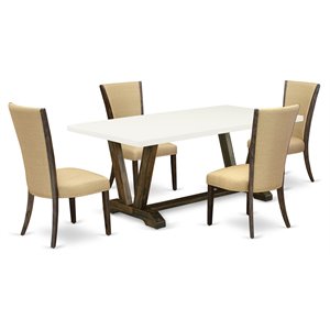 East West Furniture V-Style 5-piece Wood Kitchen Set in Linen White