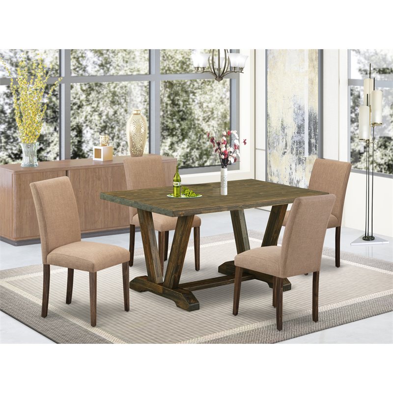 East West Furniture V-Style 5-piece Wood Dinette Table and Chair Set in Brown