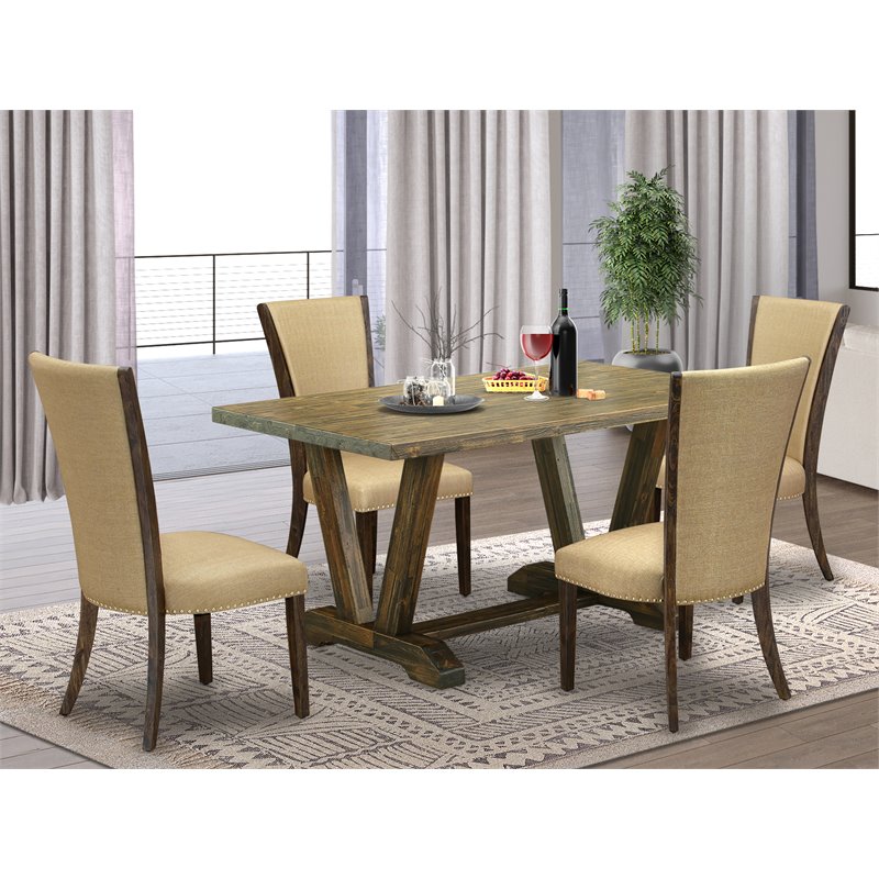 East West Furniture V-Style 5-piece Wood Dining Set in Jacobean/Brown