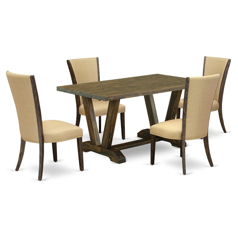 East West Furniture V-Style 5-piece Wood Dining Set in Jacobean/Brown