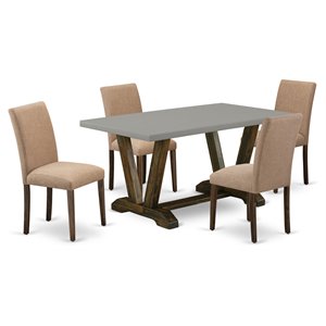 East West Furniture V-Style 5-piece Wood Table and Dining Chair Set in Brown