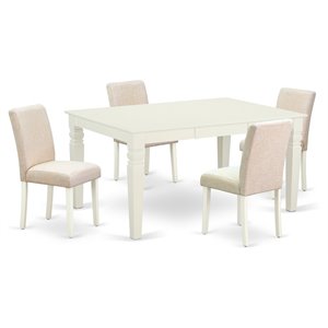 East West Furniture Weston 5-piece Wood Dining Set with Fabric Seat in White