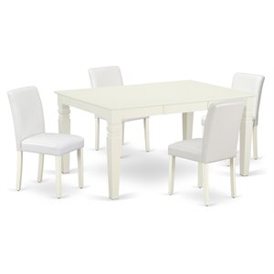 East West Furniture Weston 5-piece Wood Dining Set with Leather Seat in White