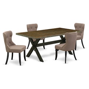 East West Furniture X-Style 5-piece Wood Dining Set in Black/Coffee/Jacobean