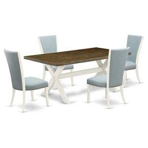 East West Furniture X-Style 5-piece Wood Dining Set in Baby Blue