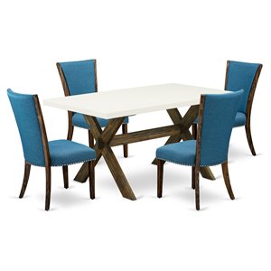 East West Furniture X-Style 5-piece Wood Dining Set in Blue/White