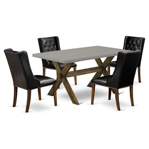 East West Furniture X-Style 5-piece Wood Kitchen Table Set in Jacobean Brown
