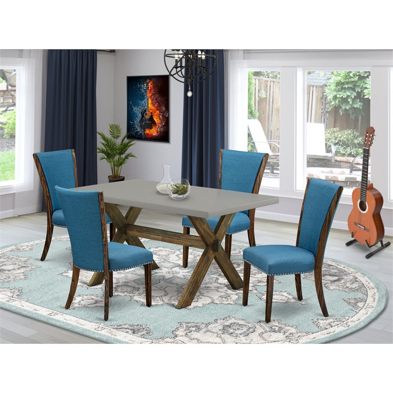East West Furniture X-Style 5-piece Wood Dining Room Set in Brown/Cement