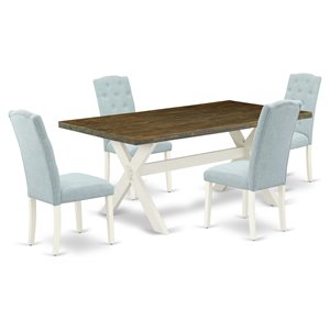 East West Furniture X-Style 5-piece Wood Dining Set in Linen White/Blue