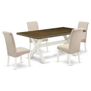 East West Furniture X-Style 5-piece Wood Dining Set in Linen White/Cream