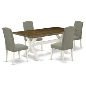 East West Furniture X-Style 5-piece Wood Dining Set in Linen White/Dark Shitake