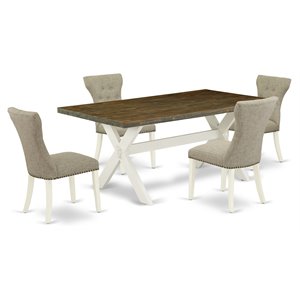 East West Furniture X-Style 5-piece Wood Dining Set in Linen White/Doeskin