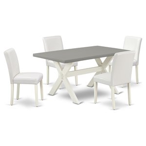 East West Furniture X-Style 5-piece Wood Dining Set in Linen White/Cement