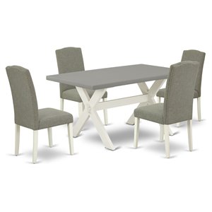 East West Furniture X-Style 5-piece Wood Dining Table Set in White/Dark Shitake