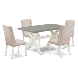 East West Furniture X-Style 5-piece Wood Dining Room Set in Linen White/Cream