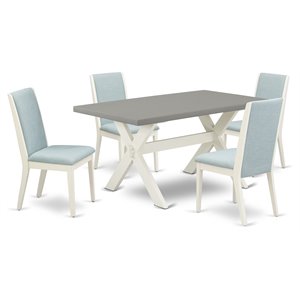 East West Furniture X-Style 5-piece Wood Dining Set in White/Cement