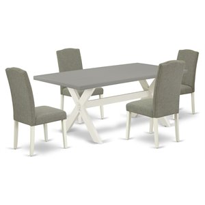 East West Furniture X-Style 5-piece Wood Dining Table and Chairs in Linen White