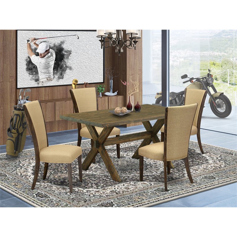 East West Furniture X-Style 5-piece Wood Dining Room Set in Jacobean Brown