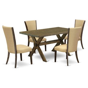 East West Furniture X-Style 5-piece Wood Dining Room Set in Jacobean Brown