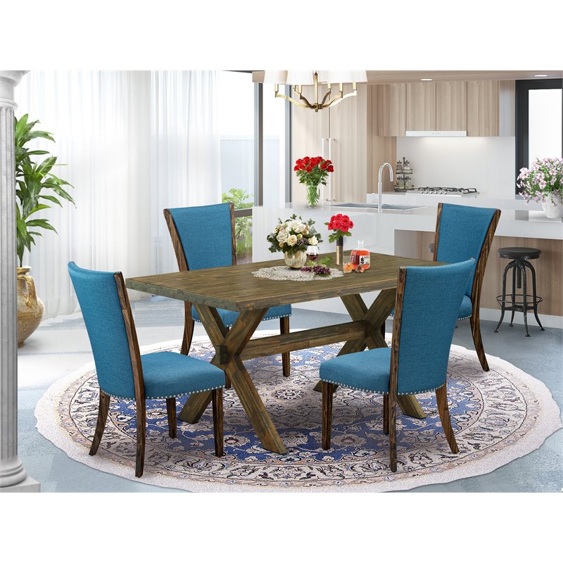 East West Furniture X-Style 5-piece Wood Dining Table Set in Jacobean Brown