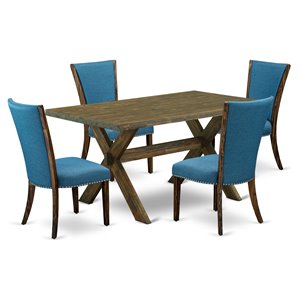 East West Furniture X-Style 5-piece Wood Dining Table Set in Jacobean Brown