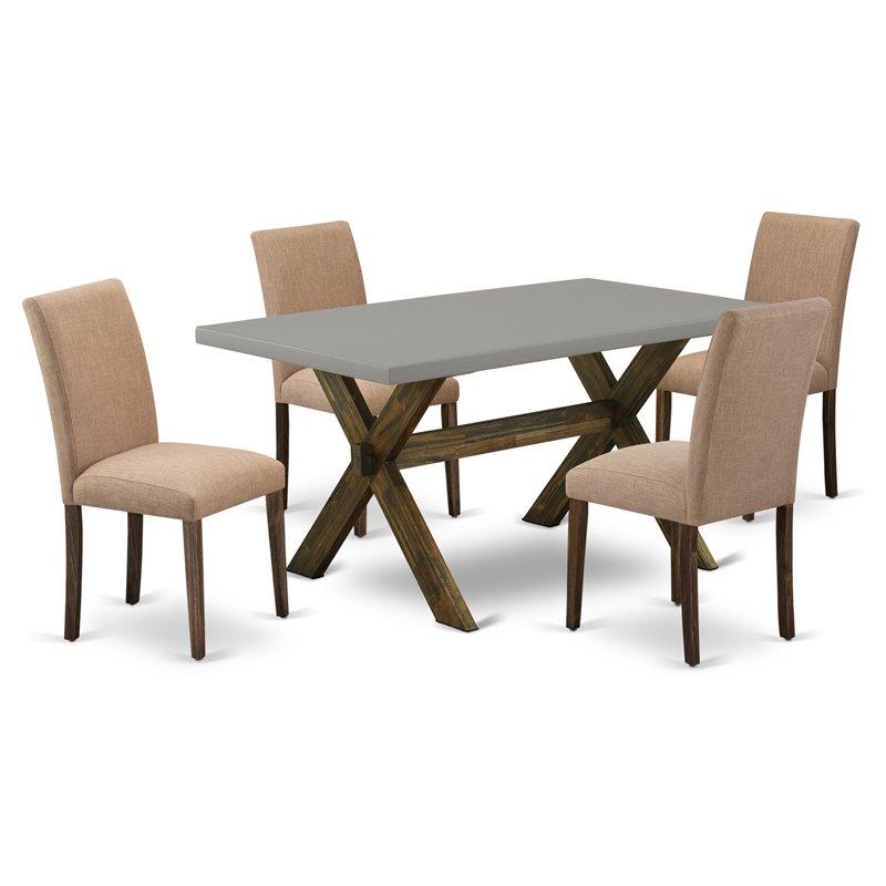 East West Furniture X-Style 5-piece Wood Dining Set in Jacobean Brown/Cement