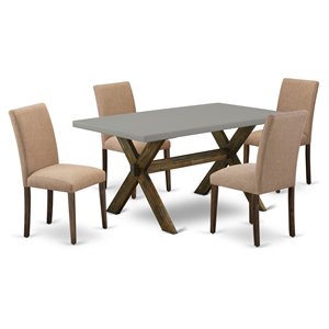 East West Furniture X-Style 5-piece Wood Dining Set in Jacobean Brown/Cement