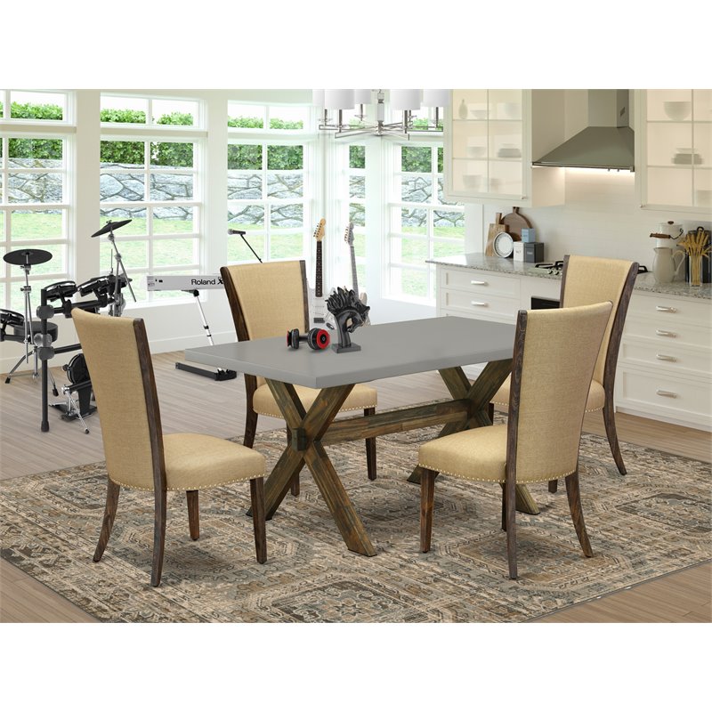 East West Furniture X-Style 5-piece Wood Dining Table Set in Brown/Cement