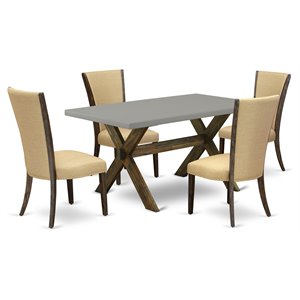 East West Furniture X-Style 5-piece Wood Dining Table Set in Brown/Cement