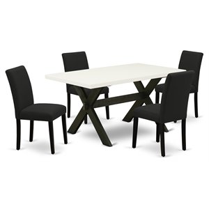 East West Furniture X-Style 5-piece Wood Dining Set in Black/Linen white