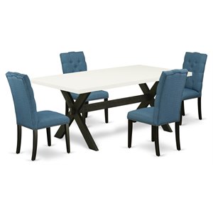 East West Furniture X-Style 5-piece Wood Dining Table Set in Black/Mineral Blue
