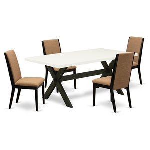 East West Furniture X-Style 5-piece Wood Dining Table Set in Black/Light Sable