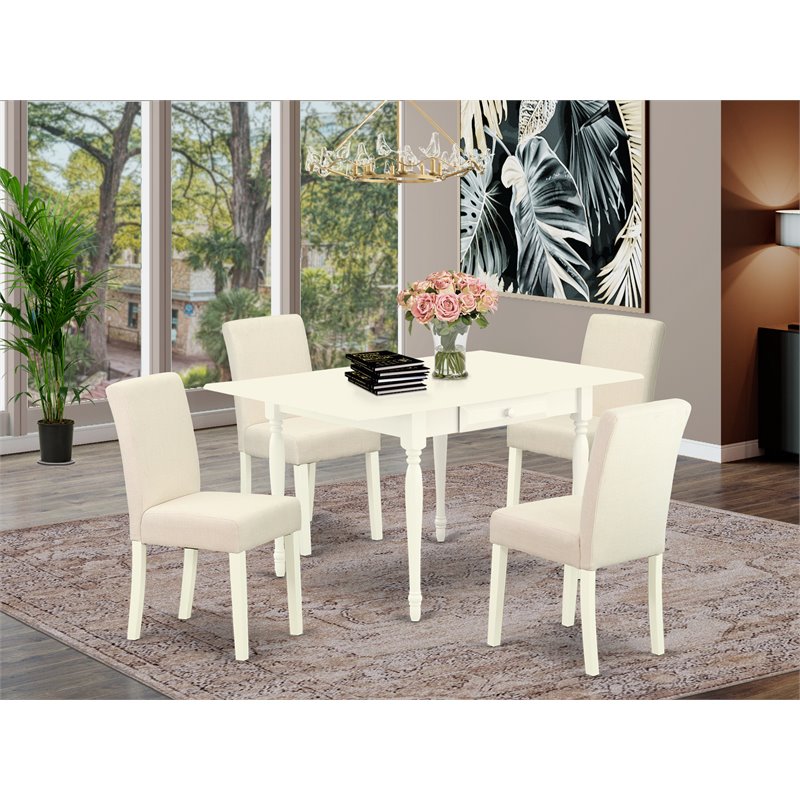 East West Furniture 5Pcs Wood Dining Set in Linen White/Light Beige