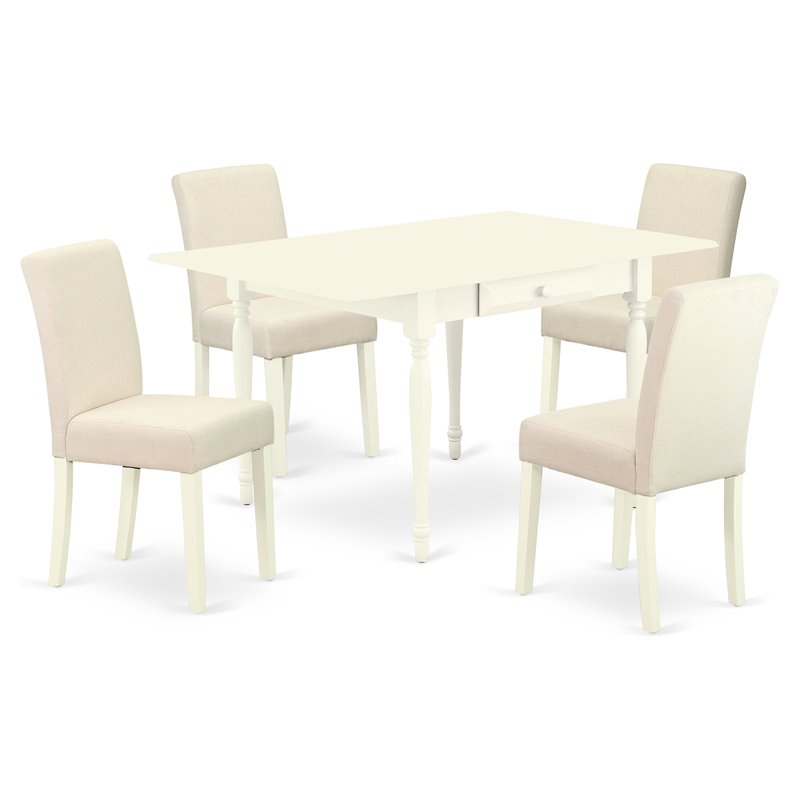 East West Furniture 5Pcs Wood Dining Set in Linen White/Light Beige