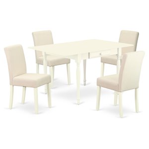 East West Furniture 5Pcs Wood Dining Set in Linen White/Light Beige