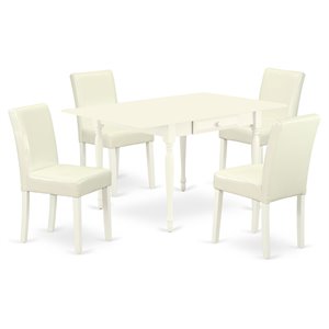 East West Furniture 5Pcs Wood Dining Set with Leather Seat in Linen White