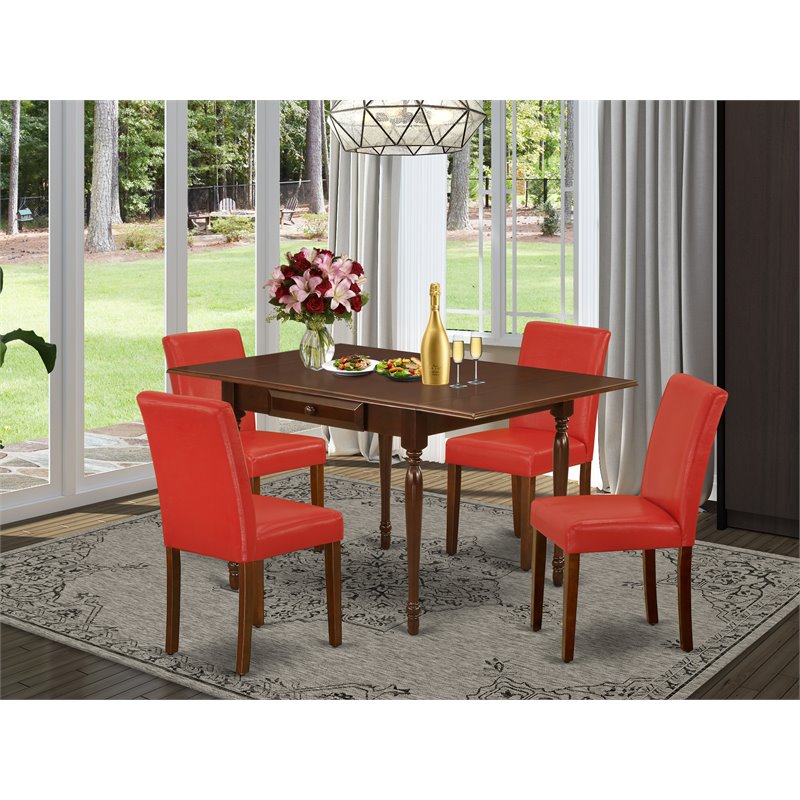 East West Furniture 5Pcs Wood Dining Set in Mahogany/Firebrick Red