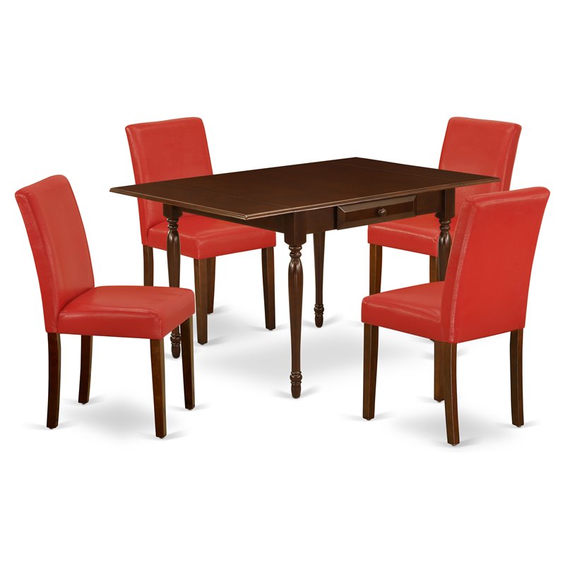 East West Furniture 5Pcs Wood Dining Set in Mahogany/Firebrick Red
