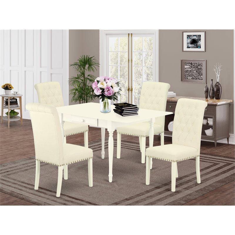 East West Furniture 5Pcs Wood Dinette Set in Linen White/Light Beige