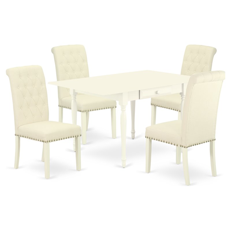 East West Furniture 5Pcs Wood Dinette Set in Linen White/Light Beige