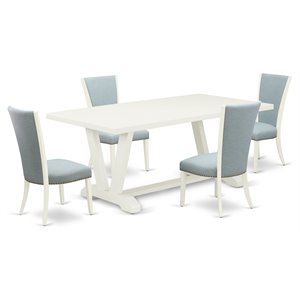 East West Furniture V-Style 5-piece Wood Dining Set with Fabric Seat in White