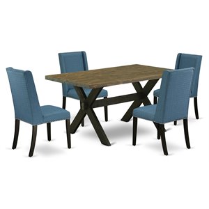 East West Furniture X-Style 5-piece Wood Dining Set in Wire Brushed Black
