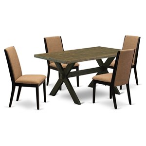 East West Furniture X-Style 5-piece Wood Kitchen Set in Black