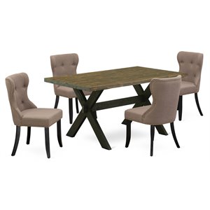 East West Furniture X-Style 5-piece Wood Dining Set in Black/Coffee